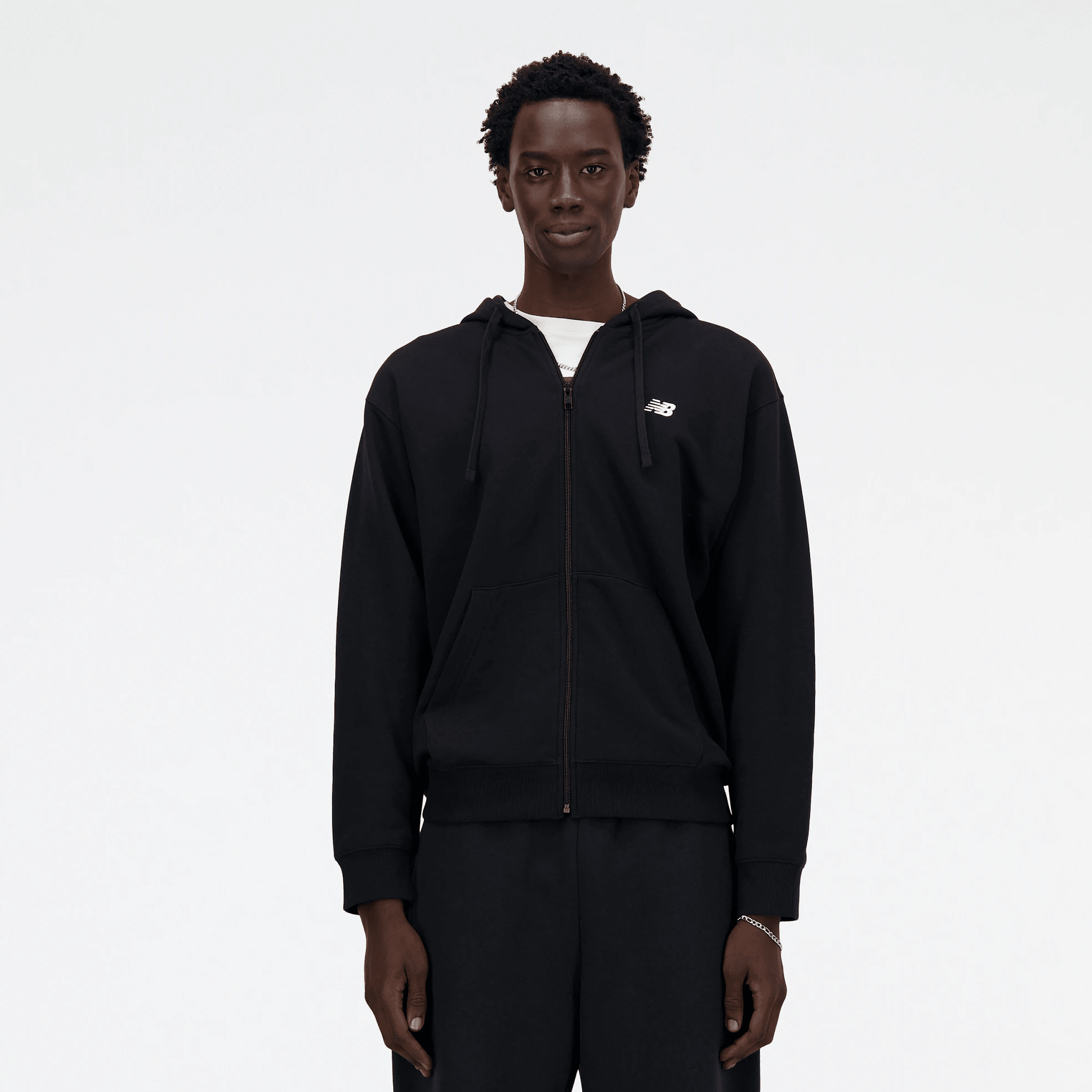 Мъжко худи New Balance Stacked Logo French Terry Full Zip Hoodie - MJ41501BK