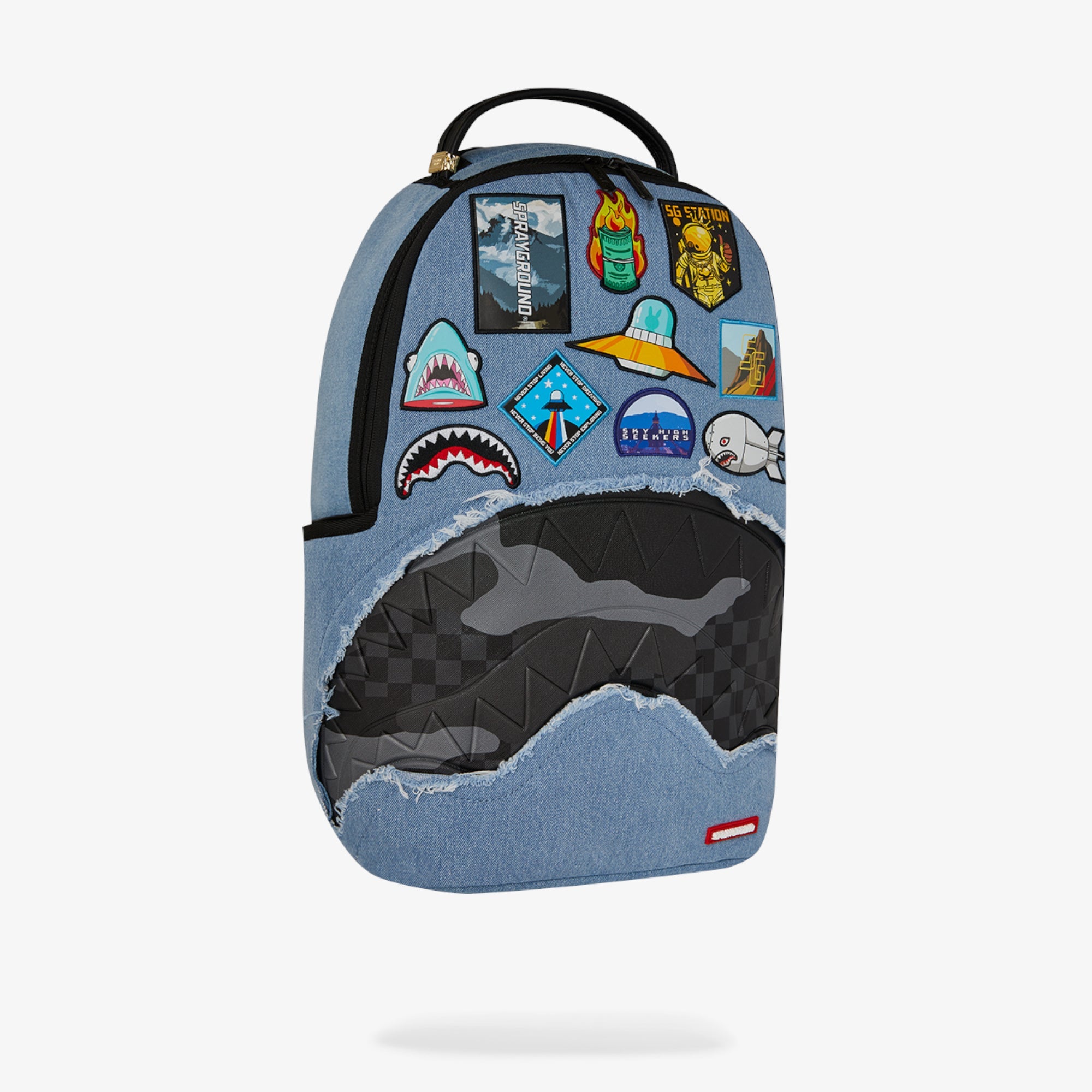 Унисекс раница Sprayground Denim Tear 3 AM Patches Backpack - 910B8302NSZ отляво