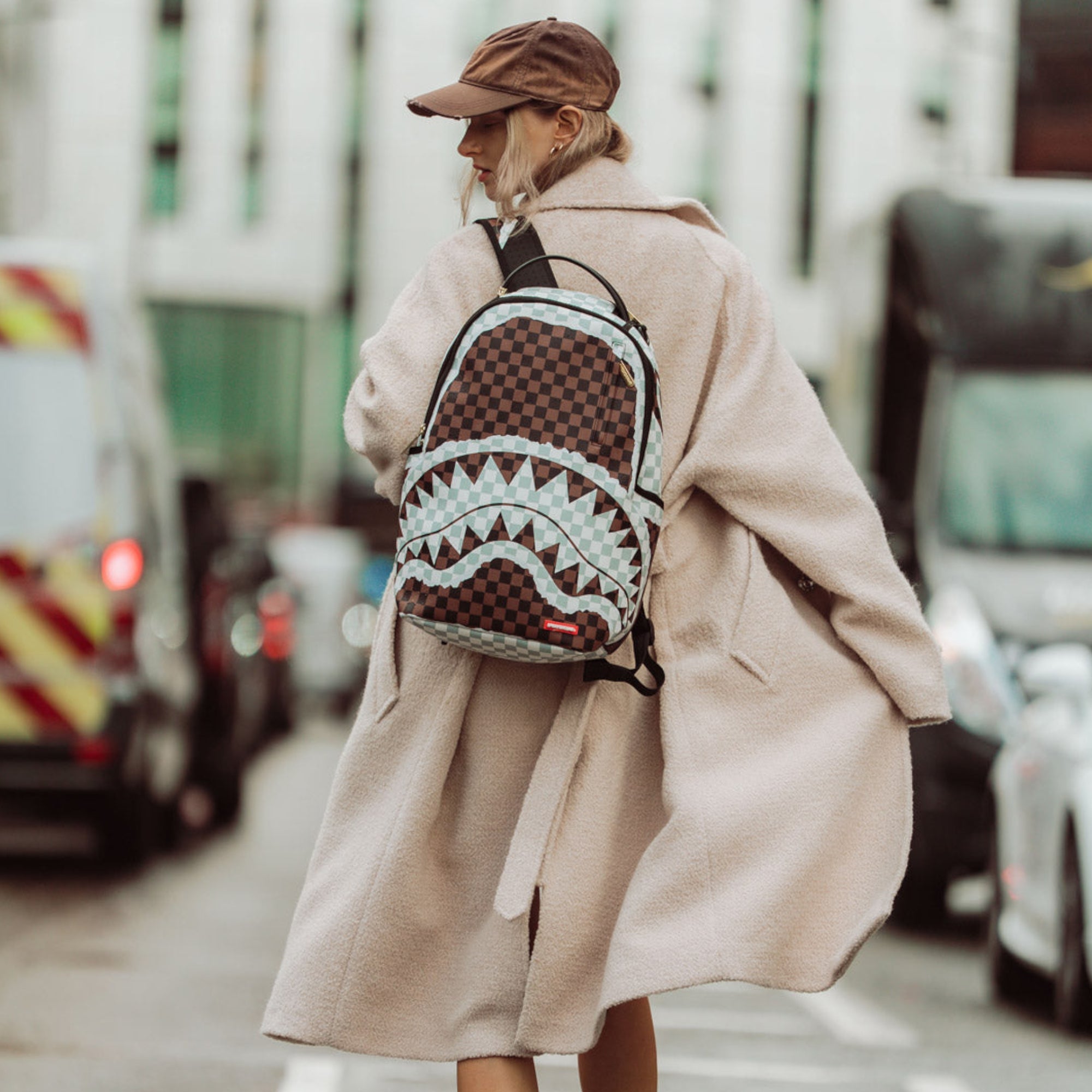 Унисекс раница Sprayground Cream And Brown Tear Check Backpack - Airhouse