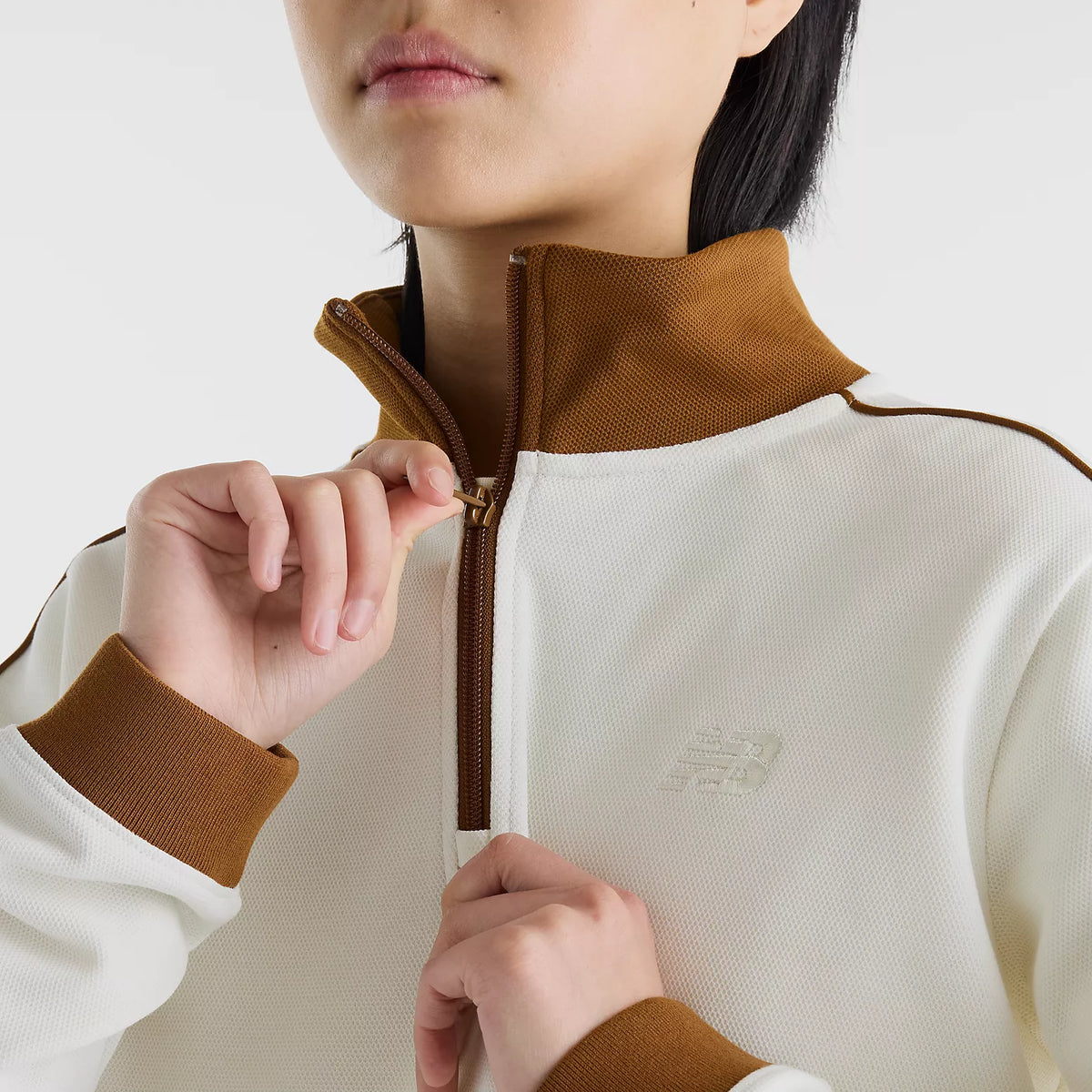 Дамска Риза New Balance Sport Legacy Pique 1/4 Zip Shirt - WT62T5OMAGA детайл цип