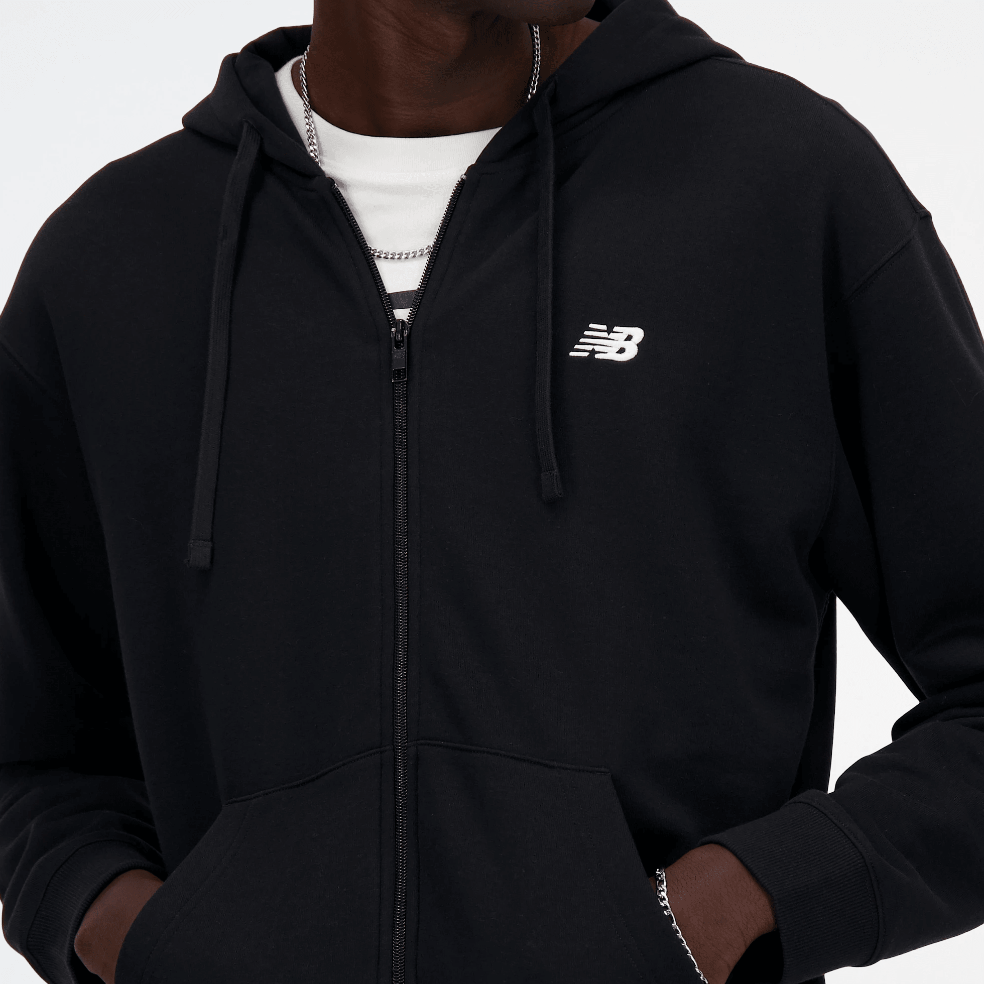 Мъжко худи New Balance Stacked Logo French Terry Full Zip Hoodie - MJ41501BK детайл отпред