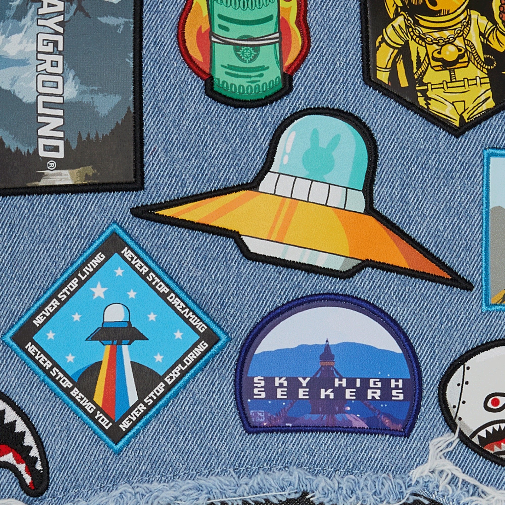 Унисекс раница Sprayground Denim Tear 3 AM Patches Backpack - 910B8302NSZ стикери