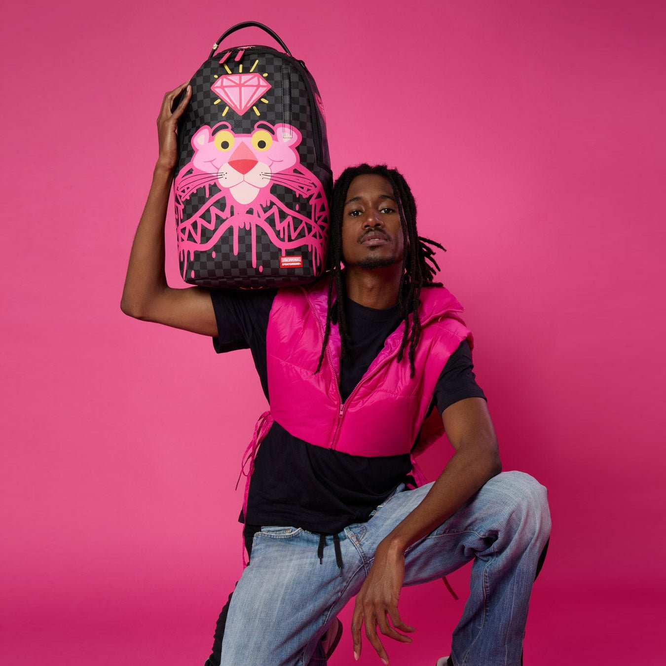 Унисекс раница Sprayground Pink Panther Drippy Diamonds Backpack - 910B8790NSZ модел отпред